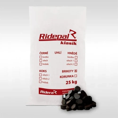 Hnědouhelné brikety Rekord 2 – 2 000 kg (80 pytlů × 25 kg)