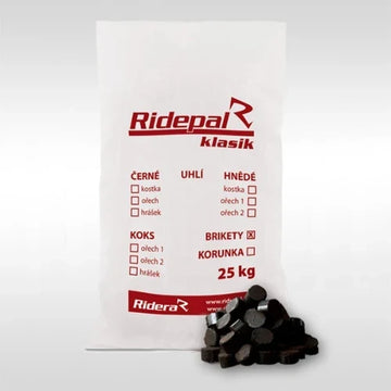 Hnědouhelné brikety Rekord 2 – 2 000 kg (80 pytlů × 25 kg)