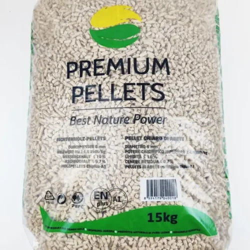Prémiové smrkové dřevěné pelety ENplus A1 – 1 050 kg (70 pytlů × 15 kg)